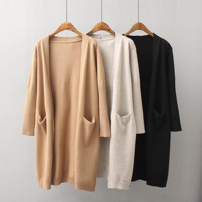 China 2022 Pocket Lady Autumn Knitwear Women Loose Long Anti-wrinkle Cardigan Sweater for sale