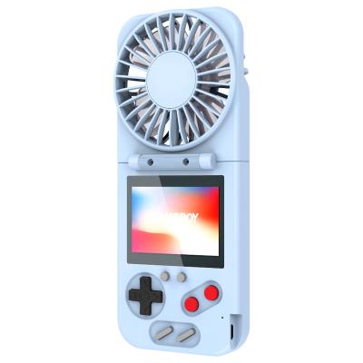 China Creative ABS Plastic 2021 New Game Console Fan 2 In 1 Screen Mini Color Handheld Retro 500 Classic Games In 1 Portable Fan Game Console for sale