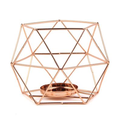 China Geometric Wedding Rose Gold Candle Holder Nordic Geometric Home Wholesale Dinner Table Stand Pillar Decoration Topper for sale