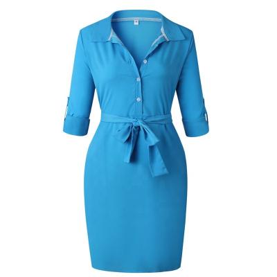 China TongRui Fashion Cotton Turn-Down Collar Office Lady Custom Solid Casual Anti-Static Anti-Static Shirt Dress for sale