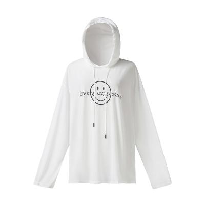 China Streetwear Sun Anti-Wrinkle Anti-Wrinkle Protection Breathable Smile Classic Pattern White Long Sleeve Women Hoodie for sale