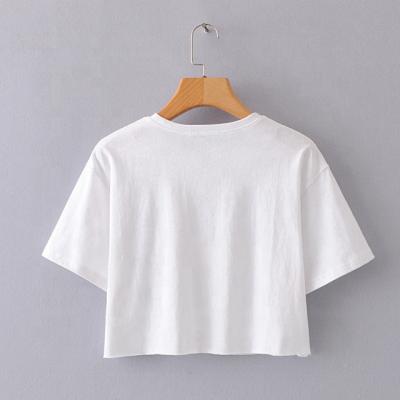 China Custom Cropped QUICK DRY QUICK DRY 100% Baby Logo Printed White Cotton Top T Shirt For Women Summer Chiffon Plain Dyed Color Custom T Shirt for sale