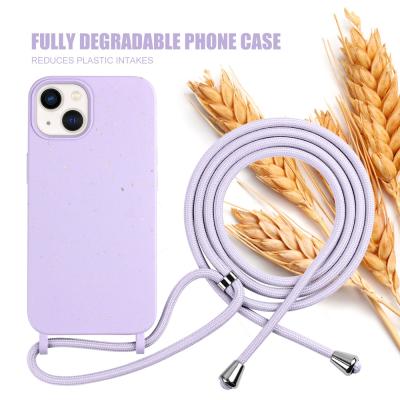 China Anti-drop Eco Case For iPhone 12 Max Phone Case Biodegradable With Lanyard Strap For iPhone 13 Pro Eco-friendly Phone Case for sale