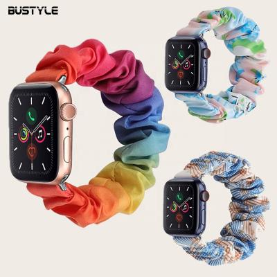 China Girly Designer Shockproof Hairpin Fashion Rainbow Hair Bands Women Smart Watch Strap For Apple iwatch 6 Elastic Hair Watch Bands for sale