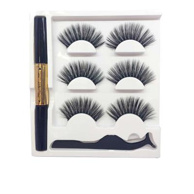 China Soft and high-level hot sale 3D imported chemical fiber false eyelashes three pairs of eyeliner plus multifunctional mascara box for sale