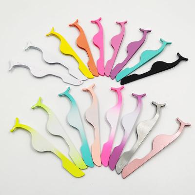 China Multicolor Stainless Steel False Eyelash Forceps Stainless Steel Eyelash Wizard Curved Mouth Lash Clip Beauty Tools Wholesale for sale