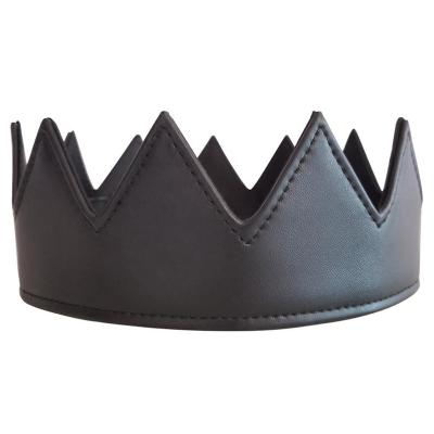 China Trendy Fashion Black PU Leather Party Birthday Decoration Crown Hats For Adults for sale