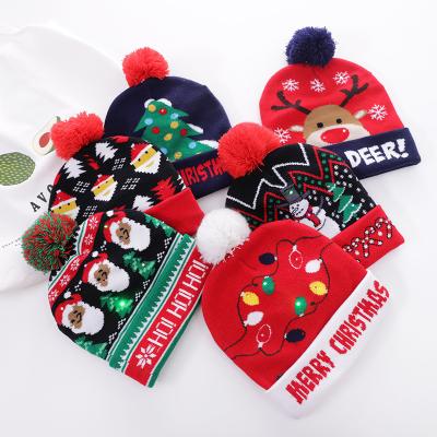 China Christmas Decoration Christamas Decoration Led Christmas Hat With Lights Adult Christmas Decorations Knitted Winter Hat Beanies for sale