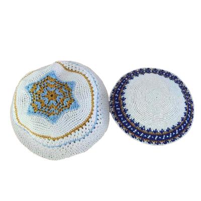 China Custom Jewish Kippot Eco-Friendly Knitted Embroidery Cotton Crochet Israel Kippah Hat Eco-Friendly DMC for sale