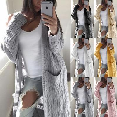 China Women's Simple Breathable Cable Knit Sweater Front Cardigan Stylish Loose Long Sleeve Sweaters for sale