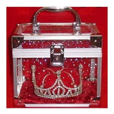 China Customized Lockable Tiara Display Case Clear Crown Acrylic Train Cases Pageant Crown Carry Case for sale