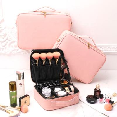 China With Adjustable Divider Makeup Bag Hot Pink PU Makeup Organizer Travel Make Up Cosmetic Case With Adjustable Divider for sale