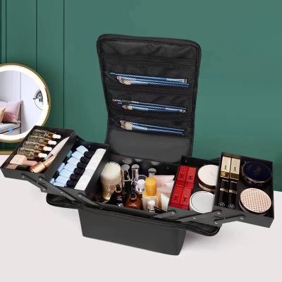 China With Large Compartments Makeup Carry Train Case For Women,Black Organizer Bag Storage Box,Professional Organizer 6 Tier Nail Travel Makeup Case for sale