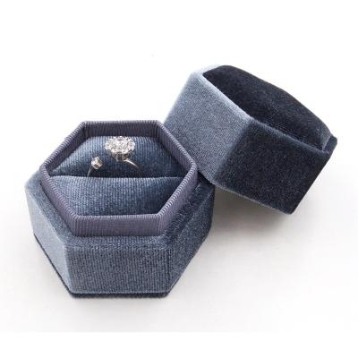 China Storage Ring Box Velvet Hexagon Gift Packaging for Birthday Wedding Anniversary Rings for sale