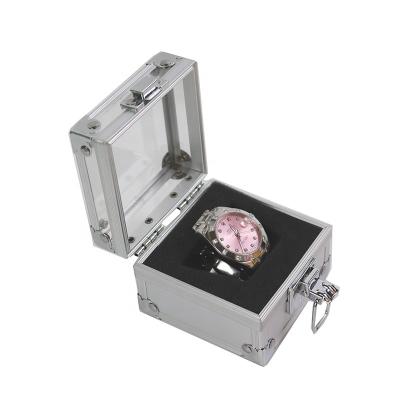 China Portable Watch Packaging Boxes Custom Aluminum Clear Single Watch Display Box for sale