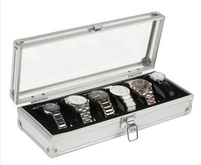 China Portable Aluminum 6 Slots Watch Case Luxury Lockable Watch Storage Box for sale