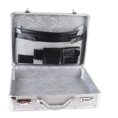 China Combination Lock Travel Briefcase Silver Aluminum Briefcase For Carry Case Shockproof Waterproof Aluminum Hard Business Men for sale