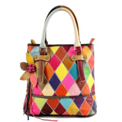 China Lady Genuine Leather Single Shoulder Cross - Tote Women's Ladies Handbags Colorful Block Graffiti Tote Body Bag for sale