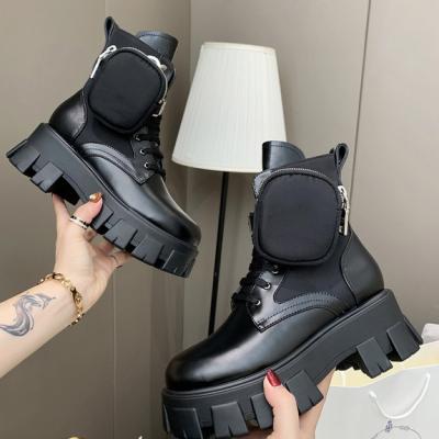 China Famous Designer Brands Waterproof High Quality Women Shoes 2021 Real Couples Martin Boots Buckle Shoes Pleated Boots By Leather Solid High for sale