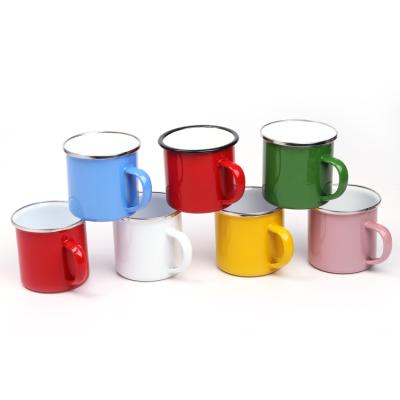 China Modern Wholesale Custom Logo Printed Color Travel Bulk White Black Red Camp Metal Coffee Enamel Steel Mug for sale