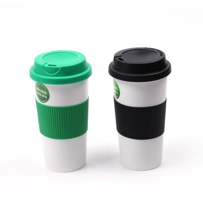 China Wholesale Custom Melamine Fiber 16oz Double Wall Sleeve Lid Bamboo Coffee Plastic Cup Viable for sale