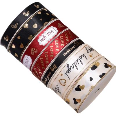 China FREE SAMPLE 196 Viable Colors 2-100MM Custom Gift Ribbons For Gift Wrap Valentine's Day Printed Heart Valentine Ribbon for sale