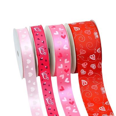 China 196 Colors Viable In Stock Custom Ribbons Gift Hangers Printed Ribbon Valentine's Day Printed Heart Valentine Ribbon for sale