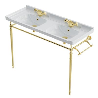 China Victorian Traditional Ceramic Console Sink With Chrome Stand Luxury Edwardian Victorian Brass Basin Tall Basin for sale