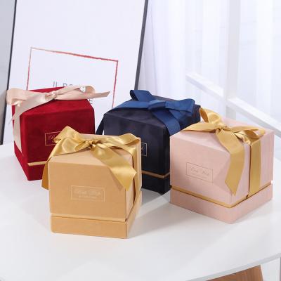 China Elegant Premium Recycled Materials Floding Decoration Box Closure Paper Wedding Gift Boxes With Ribbon for sale