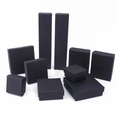 China Recycled Materials Custom Logo Printed Black Kraft Paper Jewelry Box Ring Necklace Bracelet Cufflink Paper Jewelry Box For Packaging for sale