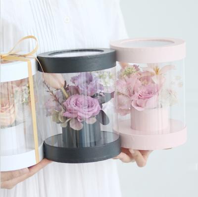 China Recycled Materials Transparent Preserved Bouquet Packaging Round Gift Box Cylindrical Clear Plastic PVC Flower Paper Box for sale