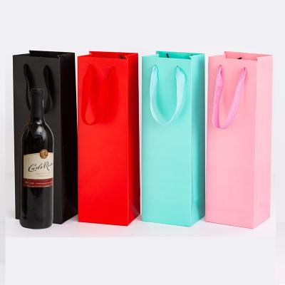 China Custom Recyclable Luxury Eco Friendly Customized Gift Wine Packaging Bags Kraft Paper Champagne Beer Wine Bottle Paper Bags With Handle for sale