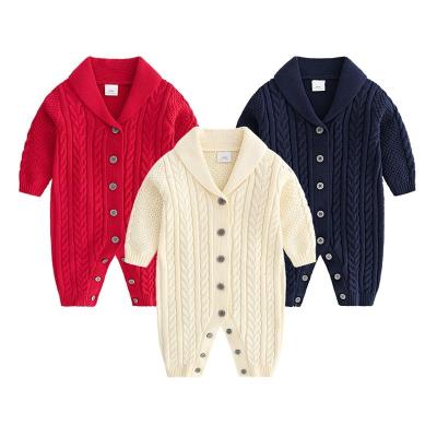 China Anti-Pull Baby Boys and Girls Baby Cardigan Cotton Yarn Lapel Twisted Sweater Overalls Warm for sale