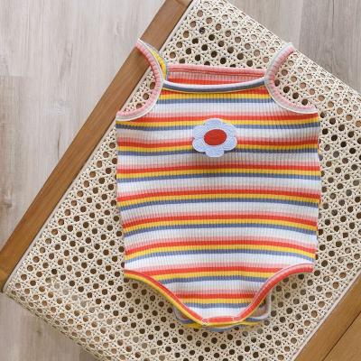 China 2022 Baby Rainbow Stripe Cotton Candy Stripe Overalls Girls' Growing Suit Lightly for sale