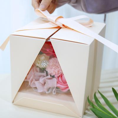 China New Lasting Perfume Style Rose Soap Flower PET Box Wedding Artificial Flower Valentines Day Gift for sale