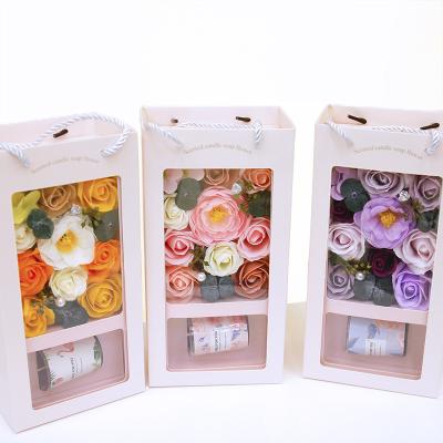 China Long Lasting Fragrance Rose Soap Flower In Gift Box Scented Candle Set Artificial Flowers Dry Flower Valentine Day Decorative for sale