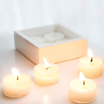 China Wholesale Round Shape Plastic Aluminum Cup Scented Organic Honey Scented Tealight Candles White Cylinder for sale