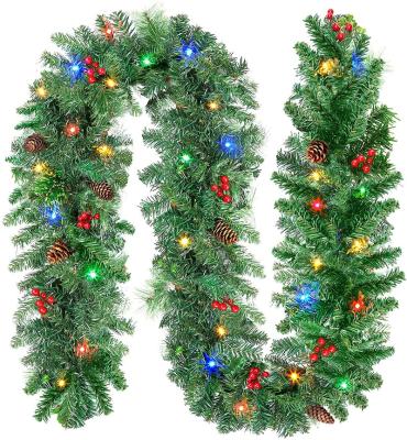 China Durable 9FT (2.7M) Pre-lit artificial Christmas wreath, with warm white and multi-color lights with timer function for sale