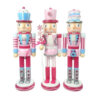 China Wooden Nutcracker King Soldier 38CM Candy Series 2021 Durable Wholesale Desktop Decoration Three Nutcracker Christmas Decorations for sale