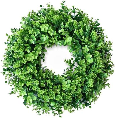 China 15-24 Inch Durable Artificial Boxwood Front Door Green Wreath For Spring Summer Indoor Outdoor Wreath for sale