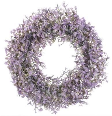 China Long Lasting Artificial Lavender Wreath Flower Garland Spring Silk Front Door Wreath Flower Light Purple for sale