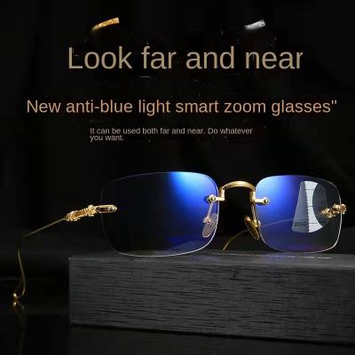 China Far Looking 2022 New Reading Look Rimless Blue Light Multifocal Slim Anti HD Glasses Near Fashion Personality Trend Manufacturers Strai for sale