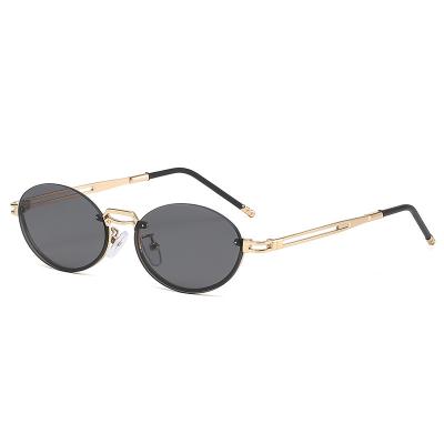 China New Men's Fashion Sunglasses Retro Small Box Sunglasses Men's Female Metal Statistical Institute Ocean Piece Personality Hip European Hop Rimless Oval Punk Sunglasses for sale