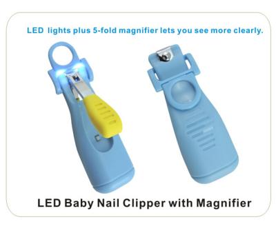 China Ergonomic Design LED night light baby nail scissors with magnifying glass for sale