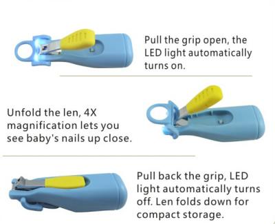 China child safe 5X magnification Baby Nail Clippers With Light , Anti-splash Design for sale