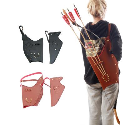 China Portable High Quality Durable Archery Arrow Leather Tremors Pocket Traditional Bow Arrow Bag And Bow Bag for sale