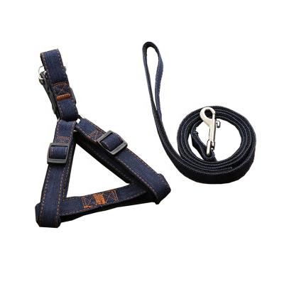 China Manufacturer Wholesale Vintage Denim Viable Pet Cat Dog Jean Harness Leash Set For Outdoor Walking Personalized Custom Accepted Logo for sale