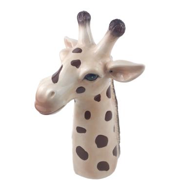 China Europe style cute hand painted 3D giraffe animal head shaped ceramic flower vase for home decor for sale