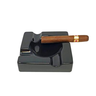 China Europe Style Black Glossy Ash Tray Cigar Rest Outdoor Ceramic Cigar Cigarette Ashtrays for Patio Indoor Home Office for sale