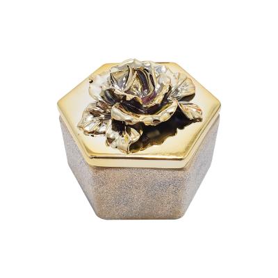 China Factory New Elegant Style Gold Small Luxury Heart Shaped Girl Hexagon Ceramic Jewelry Box for sale